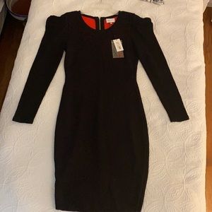 Milly Pointelle Lace Drape Sleeve Dress - black with Red underneath. NWT